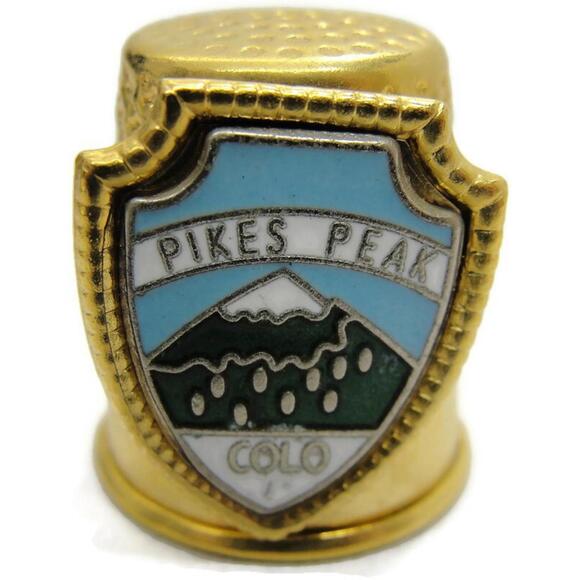 Pike's Peak Colorado Metal Thimble Vintage Gold Tone - Picture 2 of 8